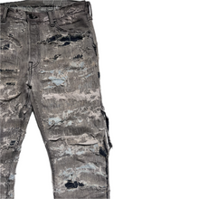 Load image into Gallery viewer, Grey distressed + hand repaired Ren denim
