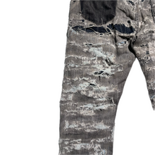 Load image into Gallery viewer, Grey distressed + hand repaired Ren denim
