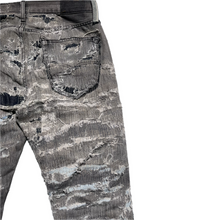 Load image into Gallery viewer, Grey distressed + hand repaired Ren denim
