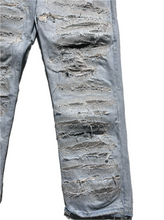 Load image into Gallery viewer, Light blue distressed + hand repaired Ren denim
