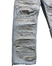 Load image into Gallery viewer, Light blue distressed + hand repaired Ren denim
