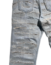 Load image into Gallery viewer, Light blue distressed + hand repaired Ren denim
