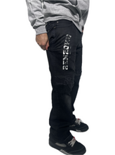 Load image into Gallery viewer, Black repaired Ren denim

