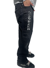 Load image into Gallery viewer, Black repaired Ren denim

